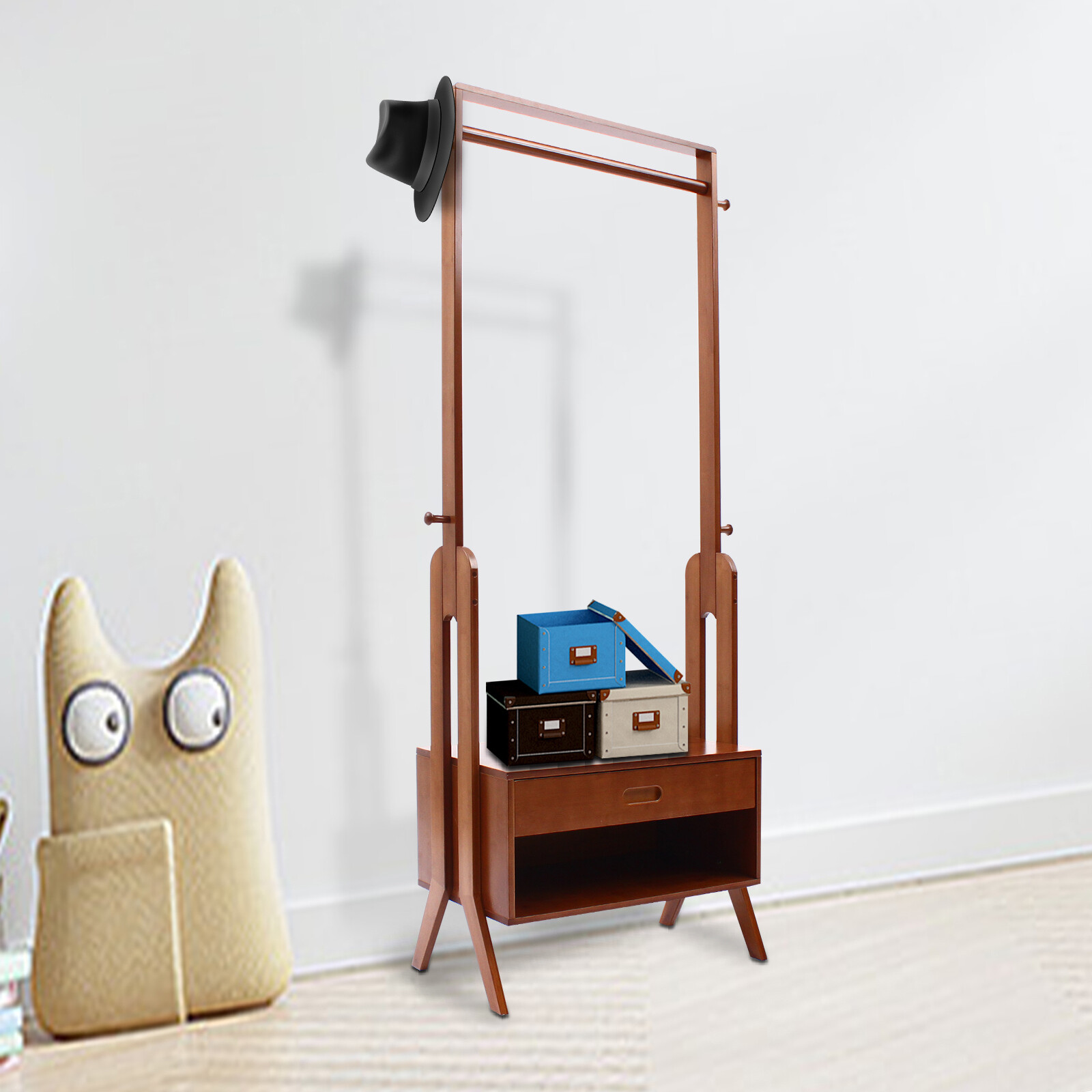 Bamboo Clothing Rack With Storage Drawer, Garment Rack Clothes Racks For Hanging