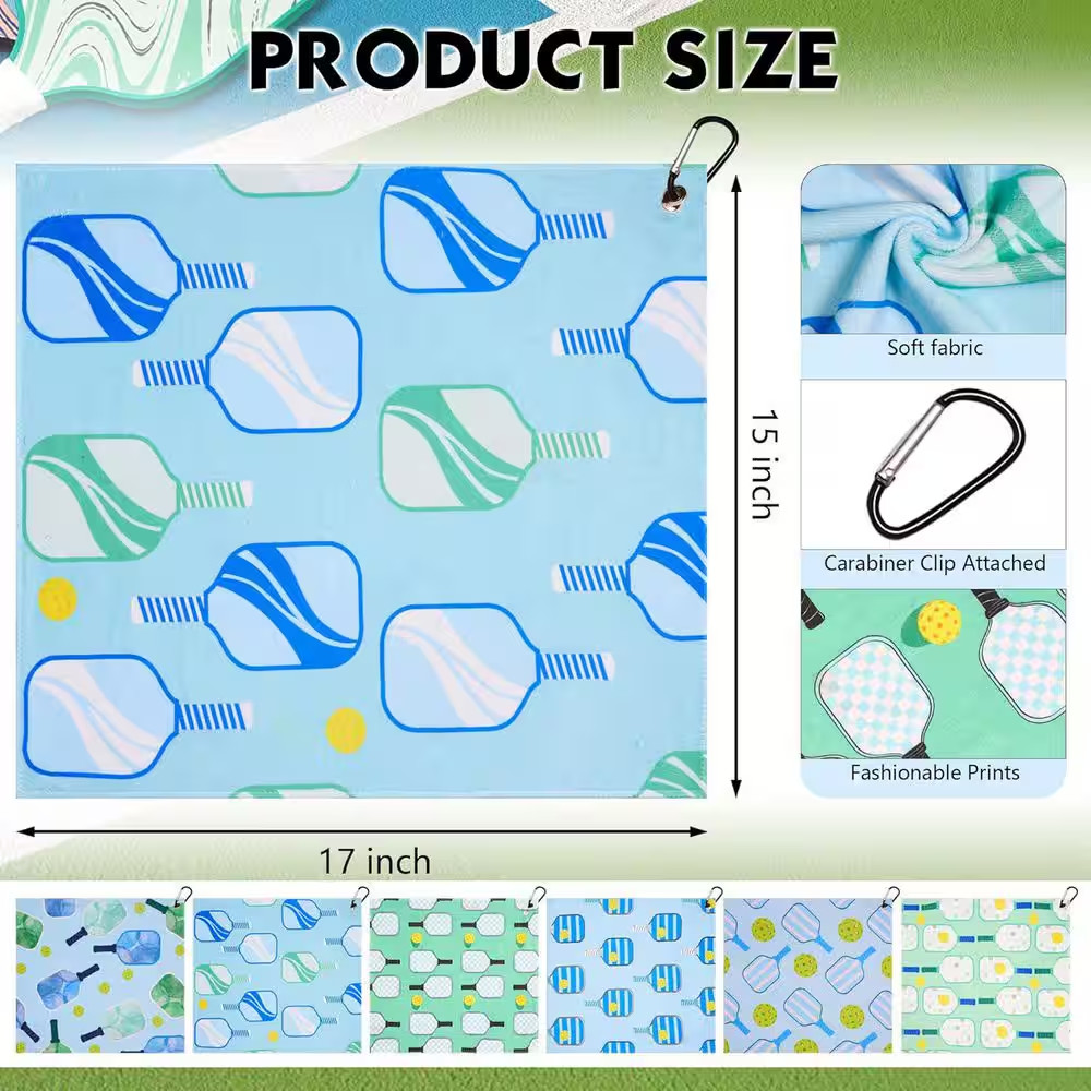 15 In. W X 17 In. D X Soft Pickleball Towel Set Absorbent Fast Drying Fun Patter