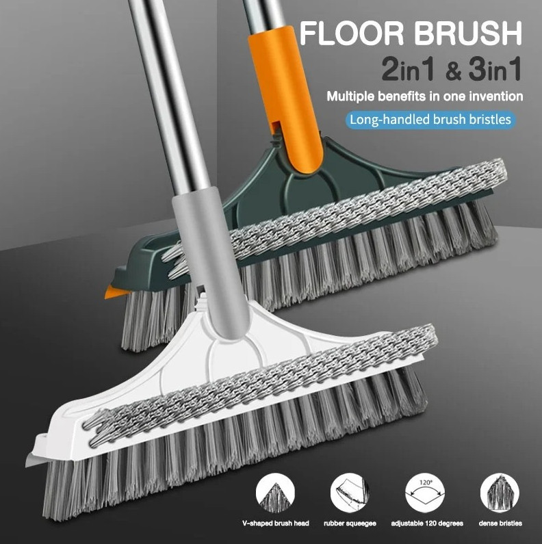 3-in-1 Long Handle Rotating Cleaning Brush Bathroom & Floor Crevice Tool