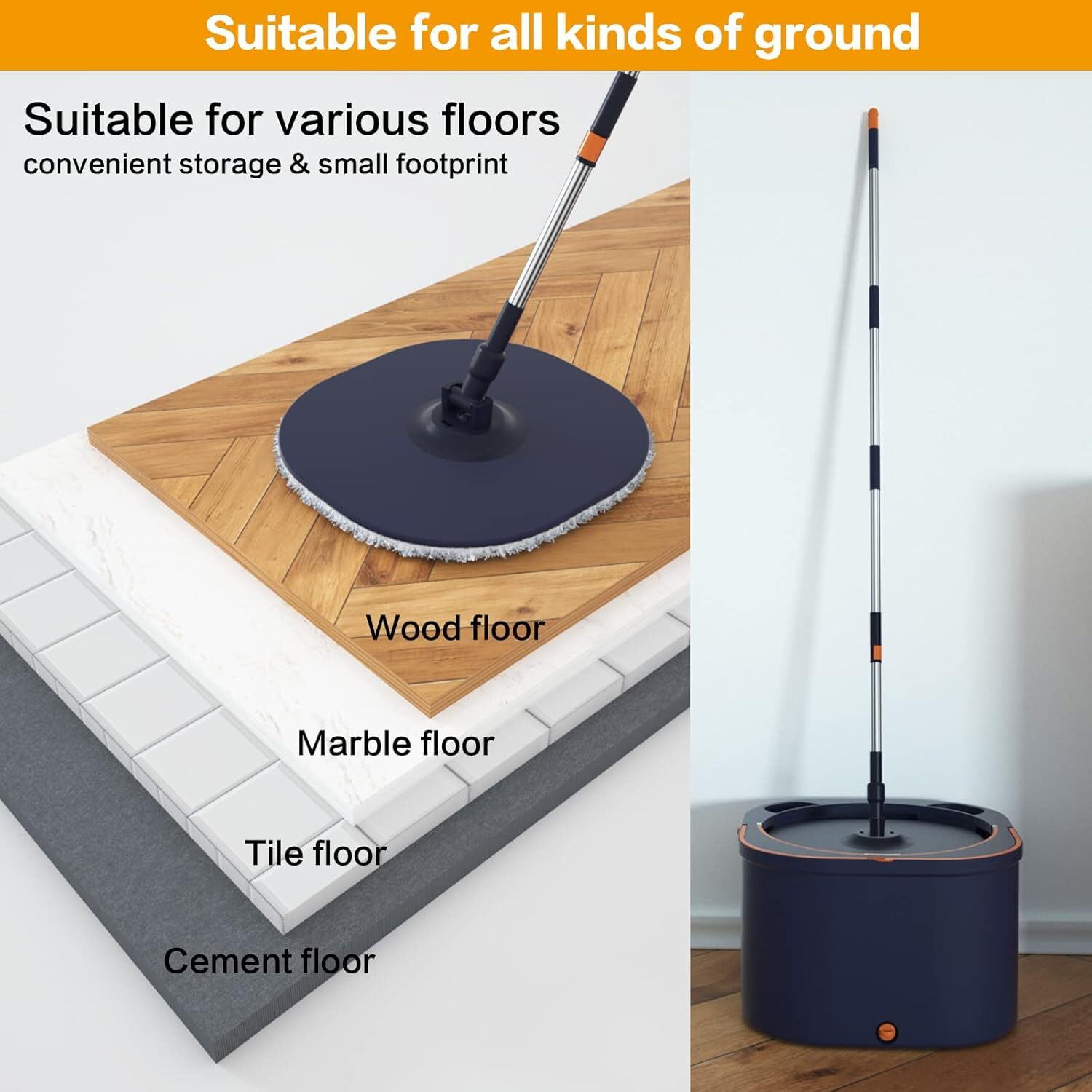 Flat Floor Mop and Bucket System Set with Wringer, Spin Mop and Bucket Separate