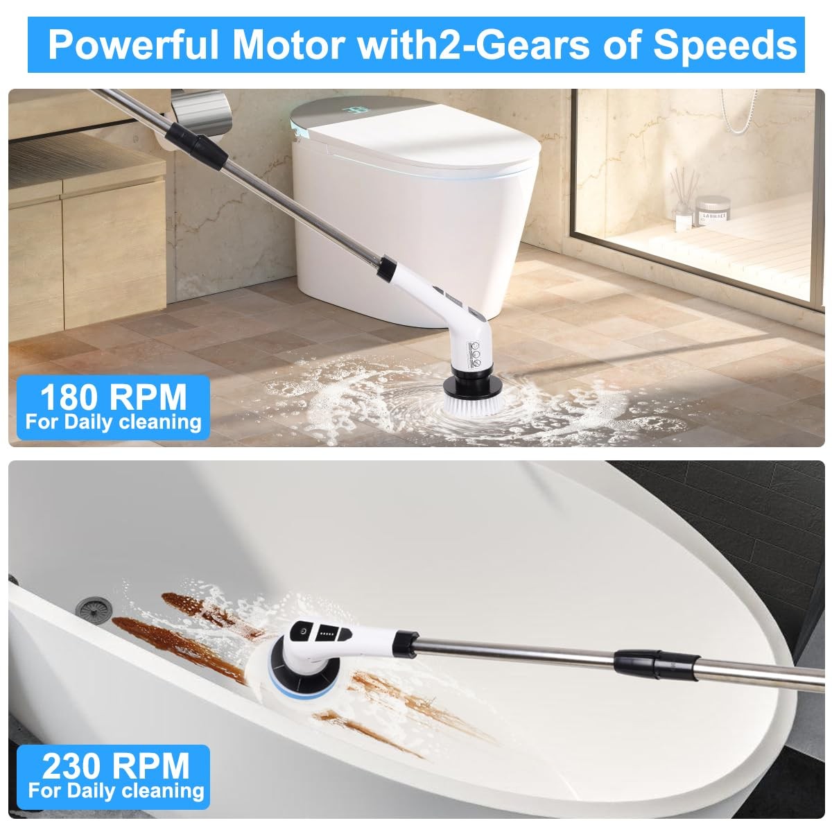 WDFAACK Electric Spin Scrubber,Cordless Scrubber for Cleaning with White