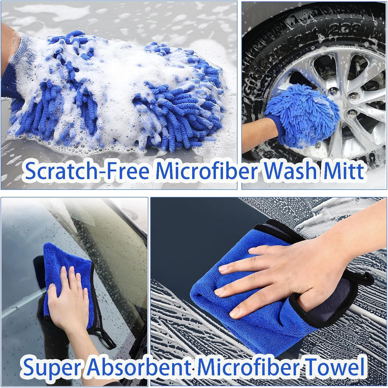 62” Car Wash Brush Kit with Soft Bristles, Mop, Mitt, Squeegee & Tire Brush