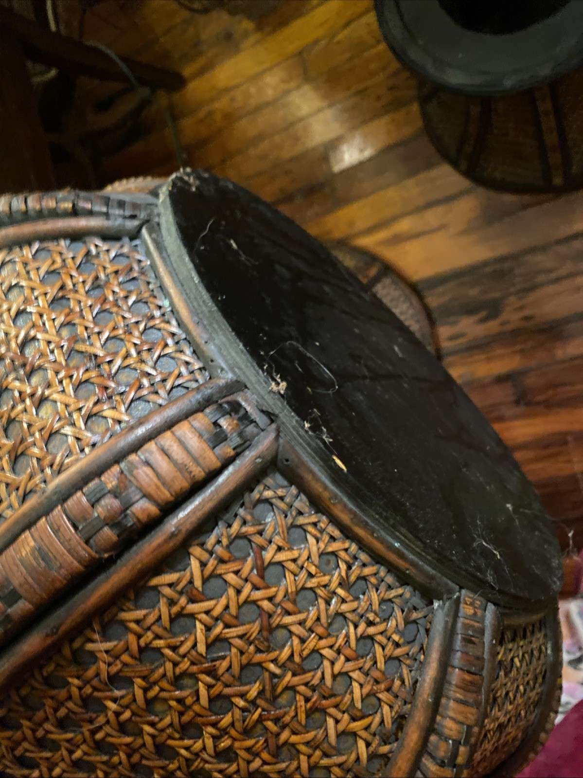 Chinese Tinalik Basket Storage Container Intricate Woven Rattan 31″ T 17″ D