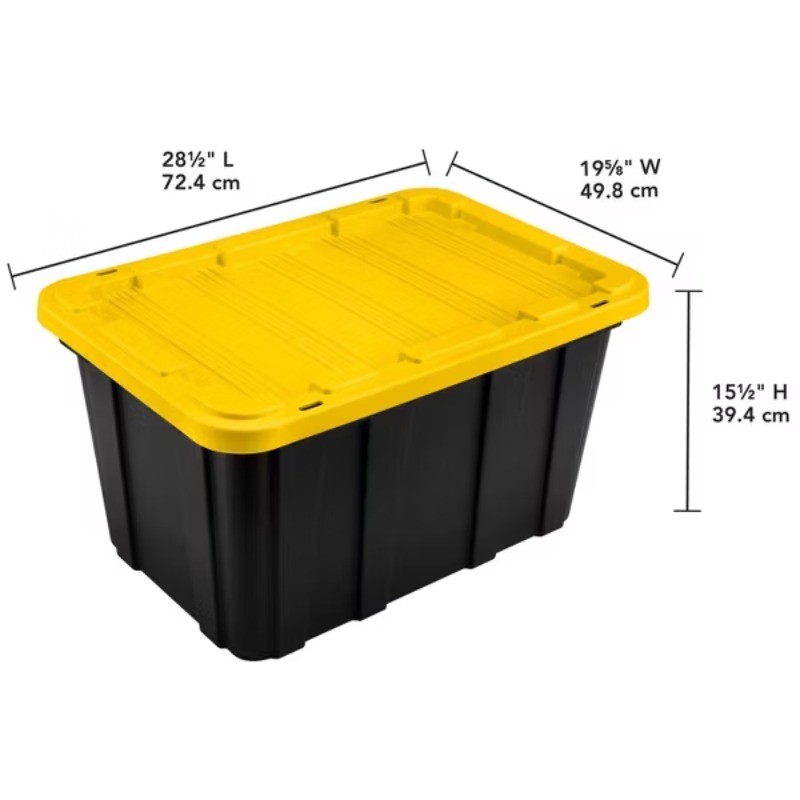 27gal Heavy Duty Storage Tote Black with Yellow Lid