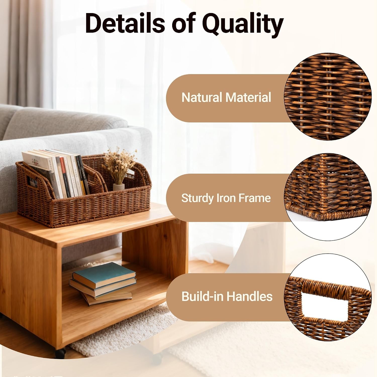 Faux Wicker Pantry Storage Baskets, Brown-Single Set (3-Piece) | Handwoven Baske