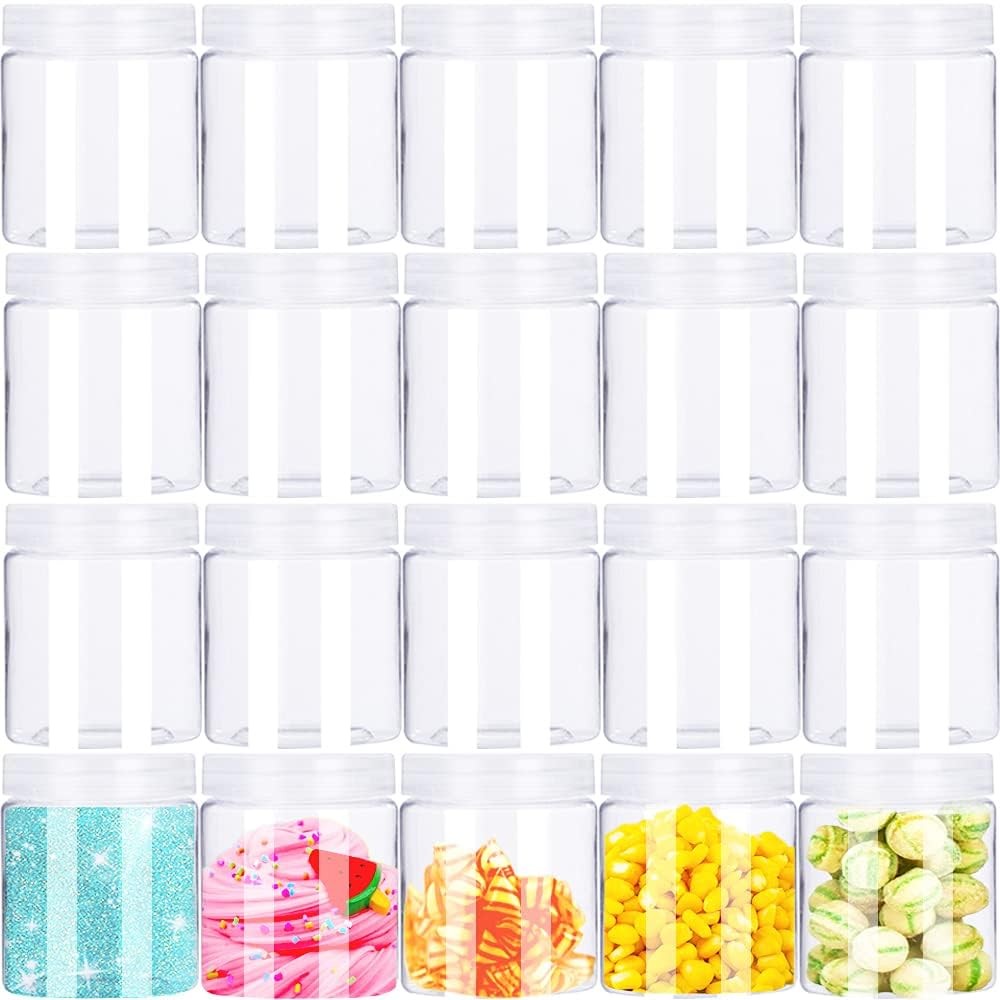 20 Pack 4oz Empty Clear Slime Containers,Round Plastic Cosmetic Jars with Lid…
