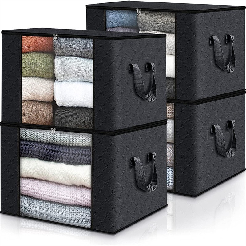 4Pcs 90L Fabric Storage Bins Clear Window Collapsible Organizer Box for Closet