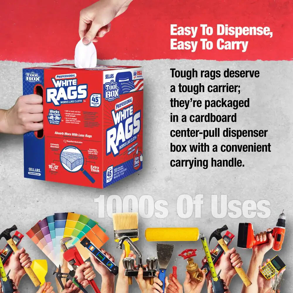 Toolbox Brand Professional White Rags A Box of Cleaning White Rags 200 Count NEW