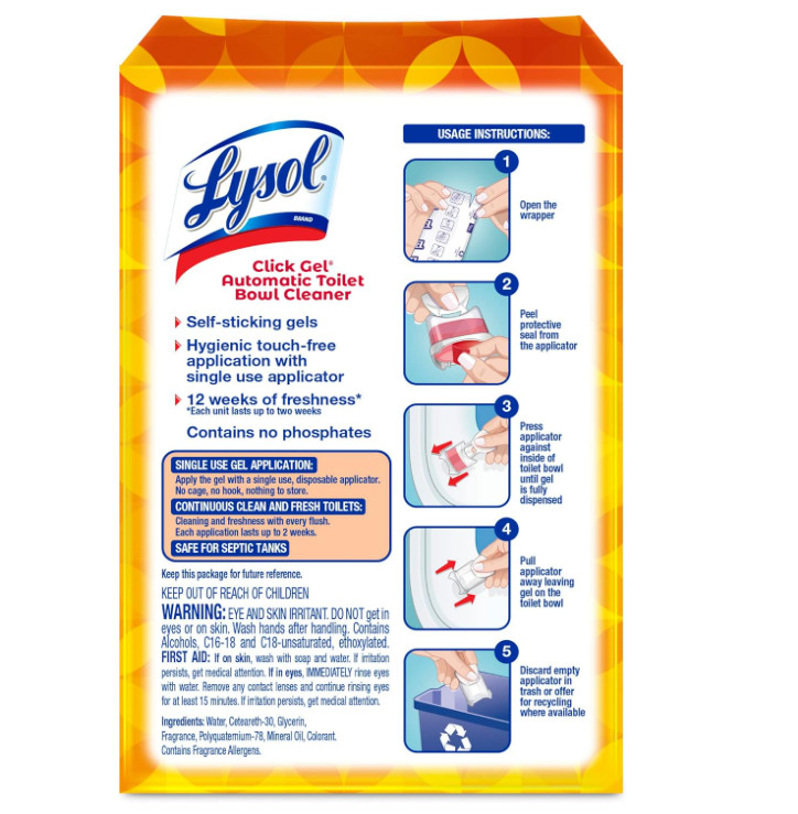6 Count Lysol Click Gel Automatic Toilet Bowl Cleaner, Toilet Gel Stamp, Toilet