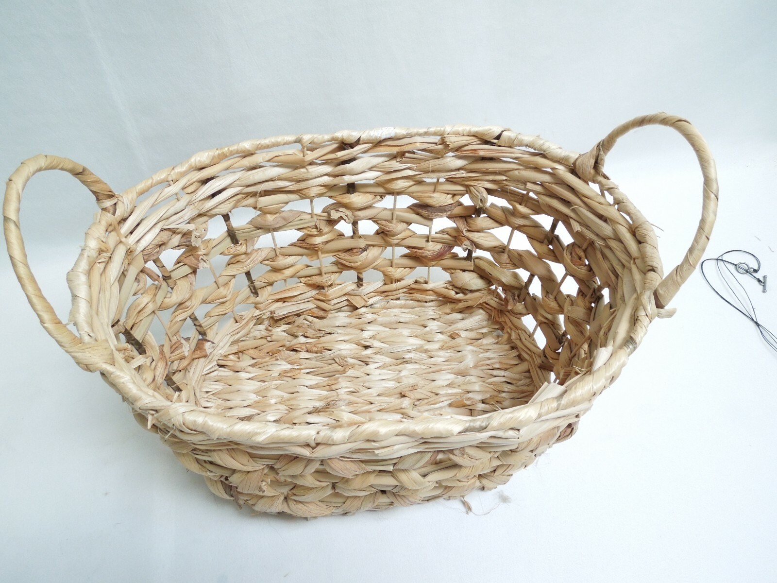 Large Woven Straw Basket with Metal Frame and Handles for Fruits & Vegetables