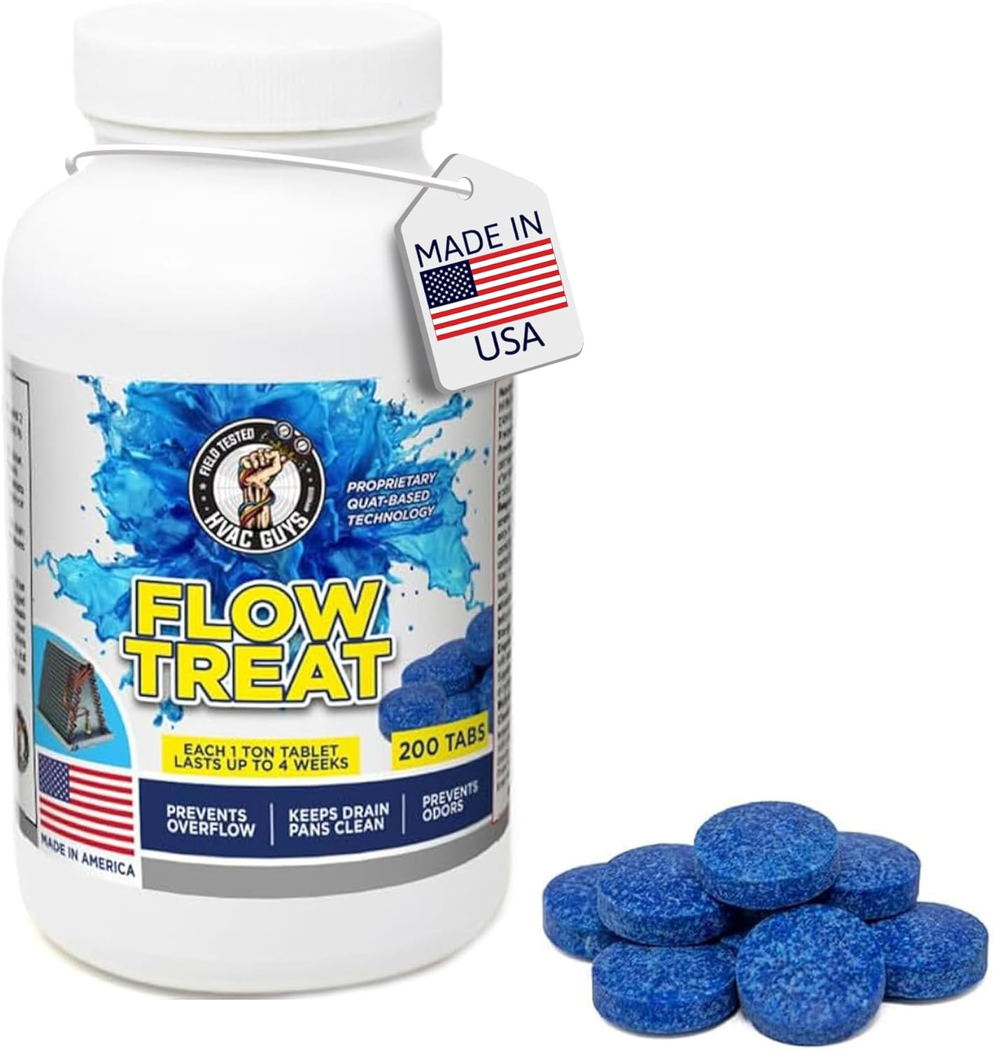 HVAC GUYS – Flow Treat Tabs – 200 Tablets | AC Drain Line Cleaner | Prevents Odo