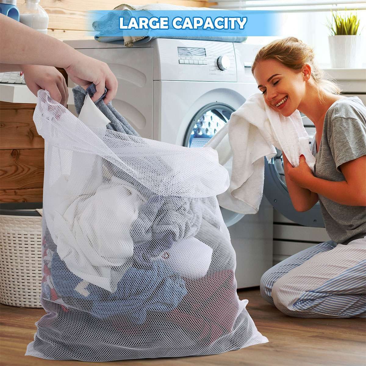Large Heavy Duty Laundry Bag Mesh Wash Clothes With Drawstring Top Closure