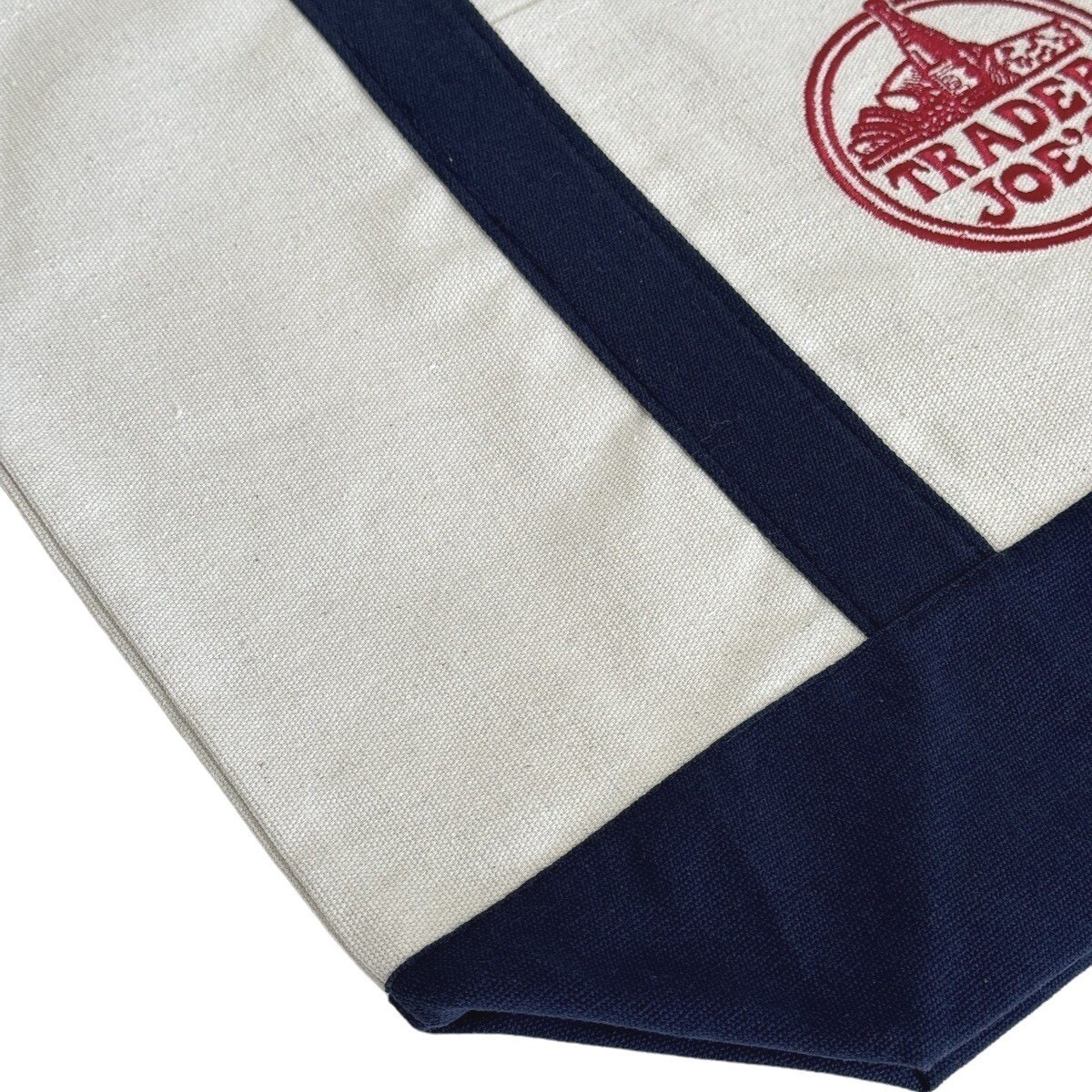 Trader Joes Reusable Canvas Tote Shopping Bag Navy Blue Cream Eco Heavy Duty NWT