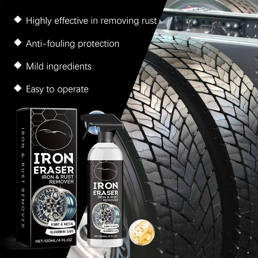Iron Eraser Rust Remover Spray, Car Wheel Paint Brake Dust Fast Cleaner 120ML US