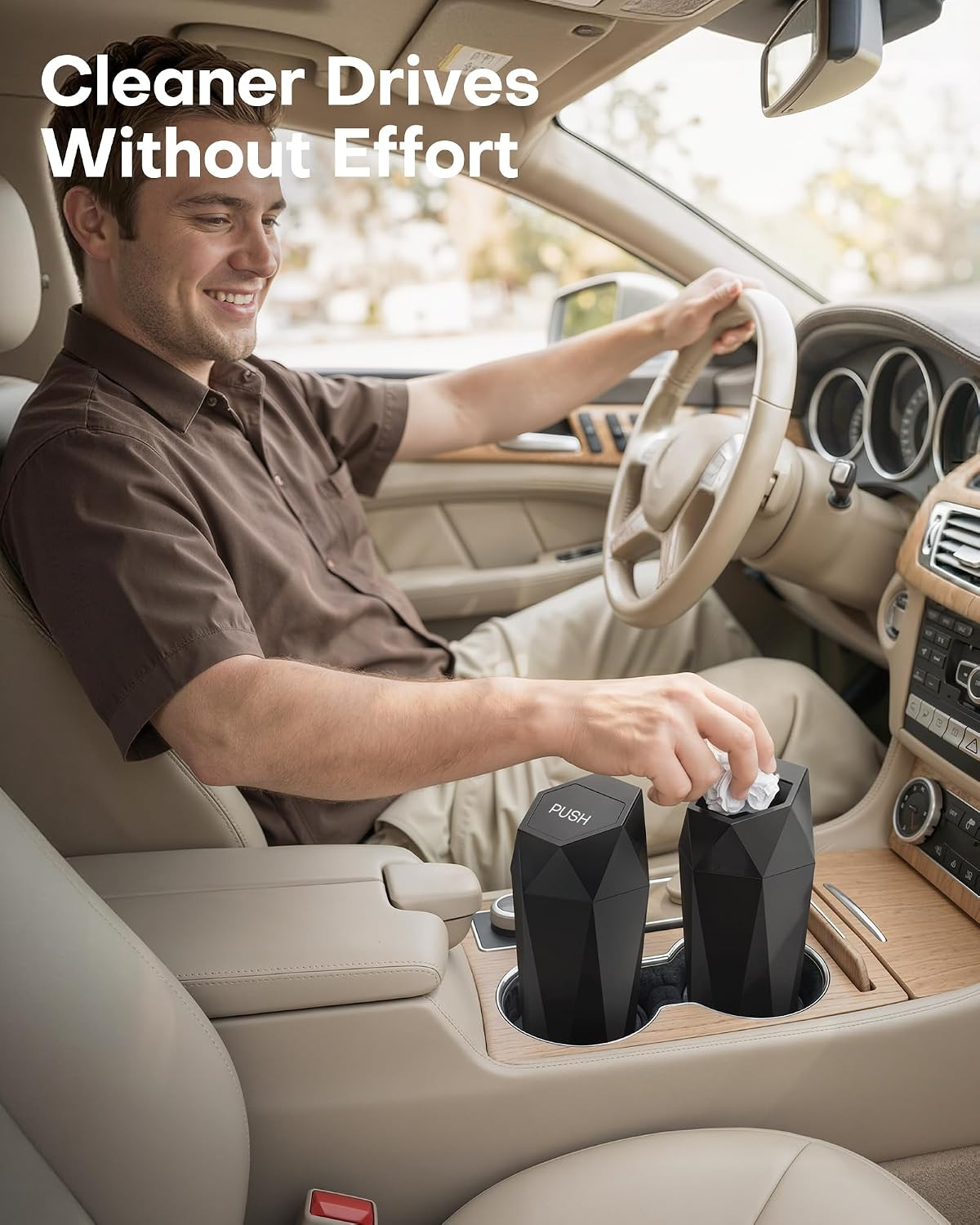 Car Trash Can with Lid, Leakproof, Black, 2 Pack | Car Accessories for Interior,
