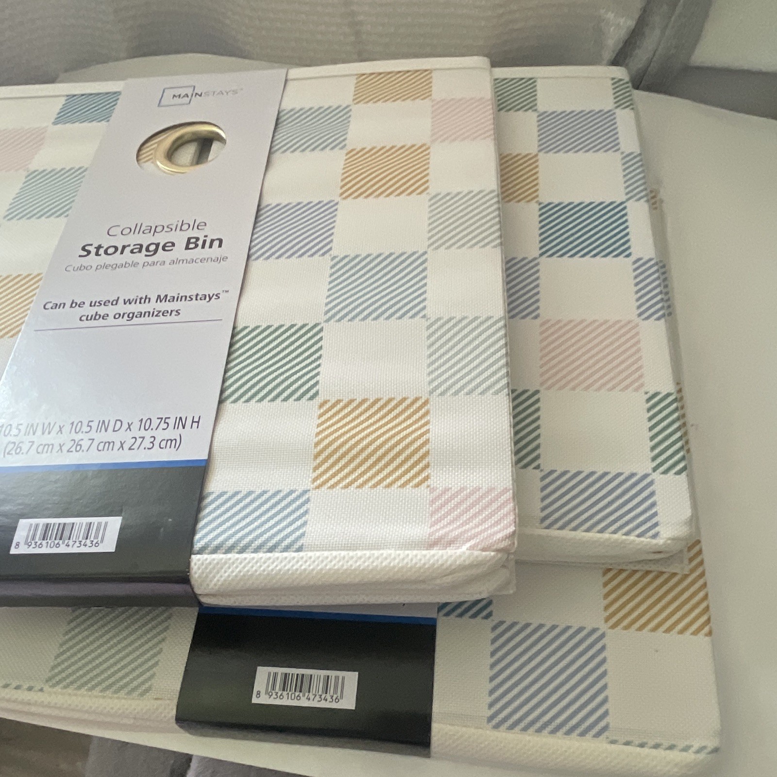 Mainstays Collapsible Storage Bin Square Check 10.5×10.5×10.75 Polyester 3-pack