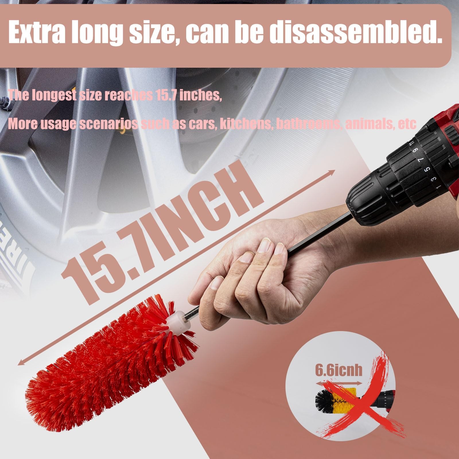 Wheel Brush, Soft Drill Wheel Cleaner Brush, Highly Dense Durable Rim Cleaner
