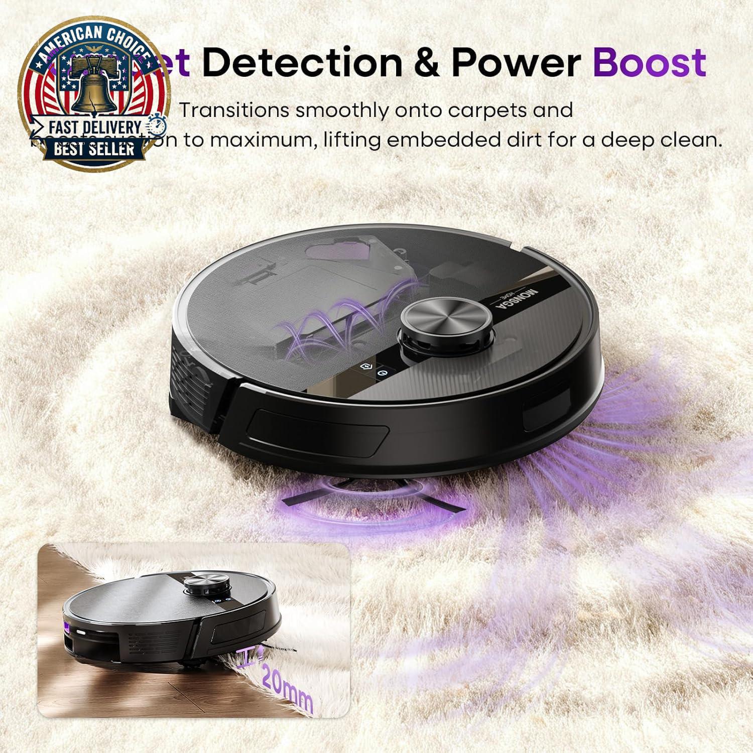 Robot Vacuum and Mop Combo, 7000Pa Robotic Vacuum with Lidar Navigation, 180Mins