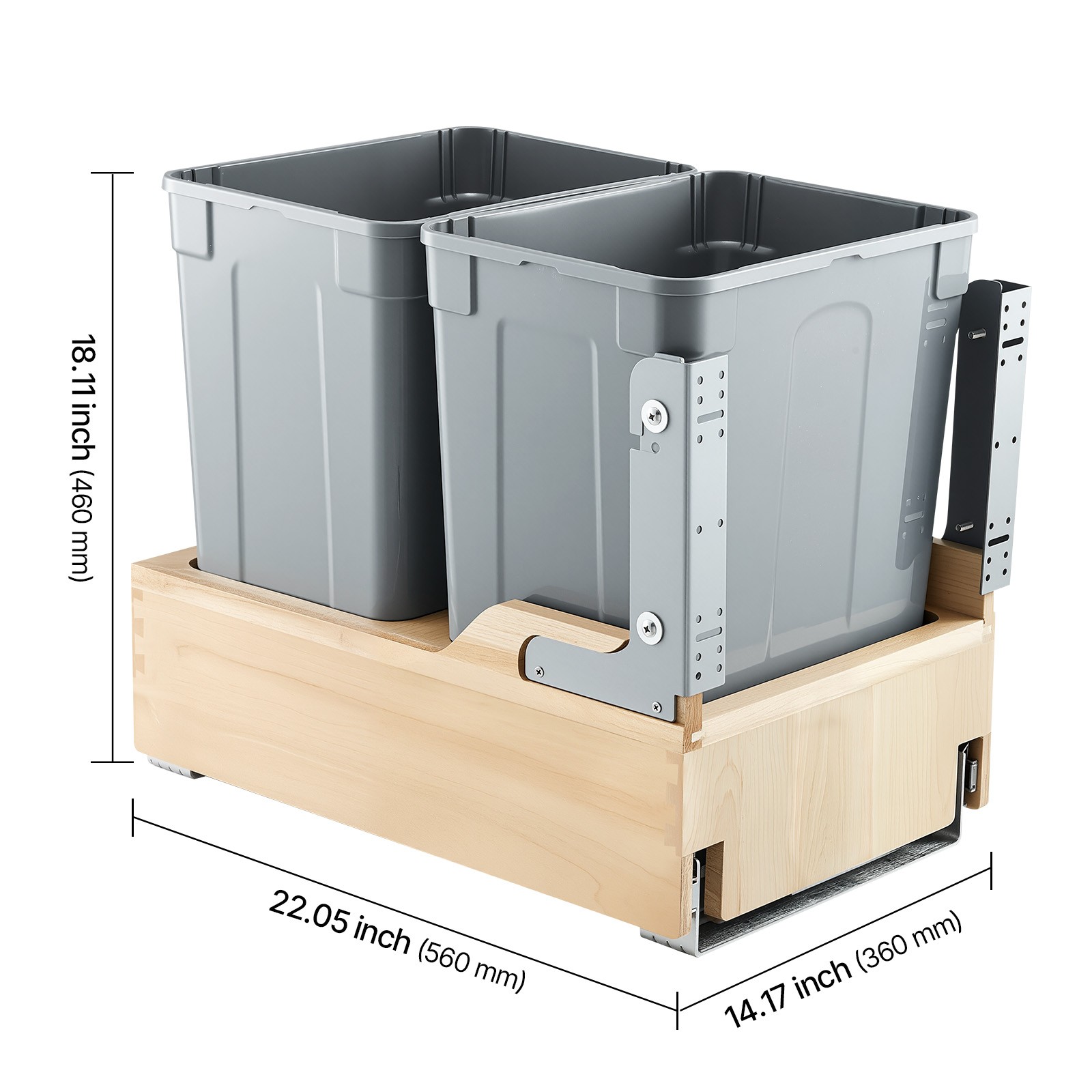 Double 35QTx2 Pullout Waste Container Under Cabinet Kitchen Bin Trash Can