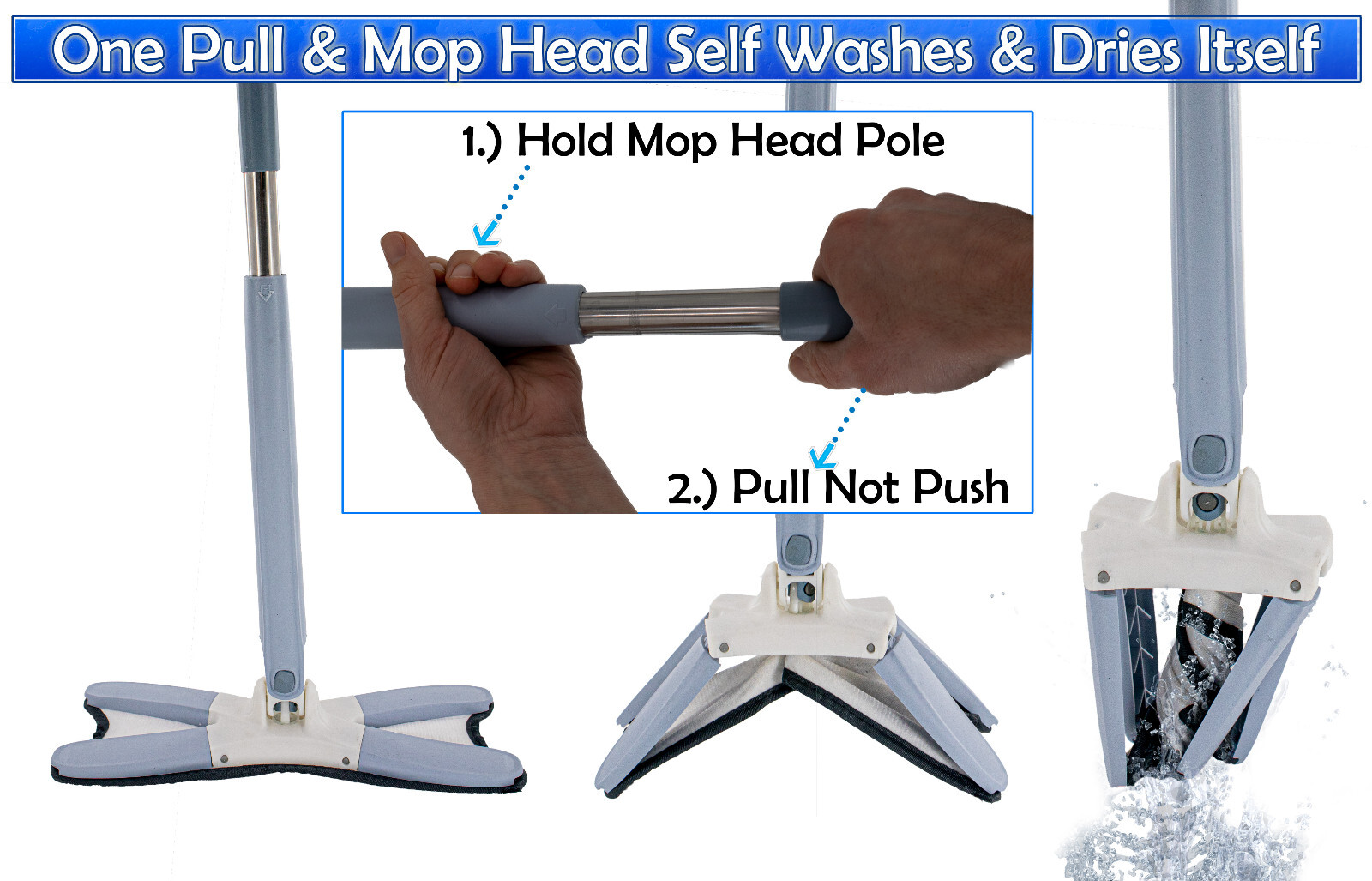 360 X Floor Mop Hands Free Self Wringing Reusable Wet & Dry Microfiber Rotatable