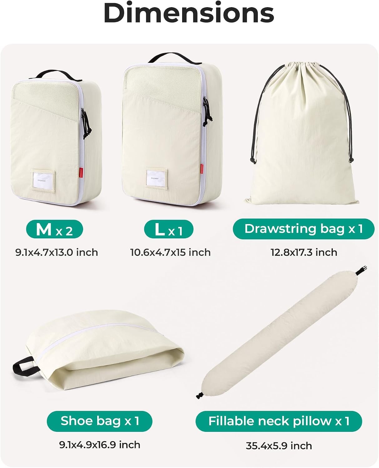 Compression Packing Cubes with Fillable Neck Pillow for Clothes | 1 Wearable