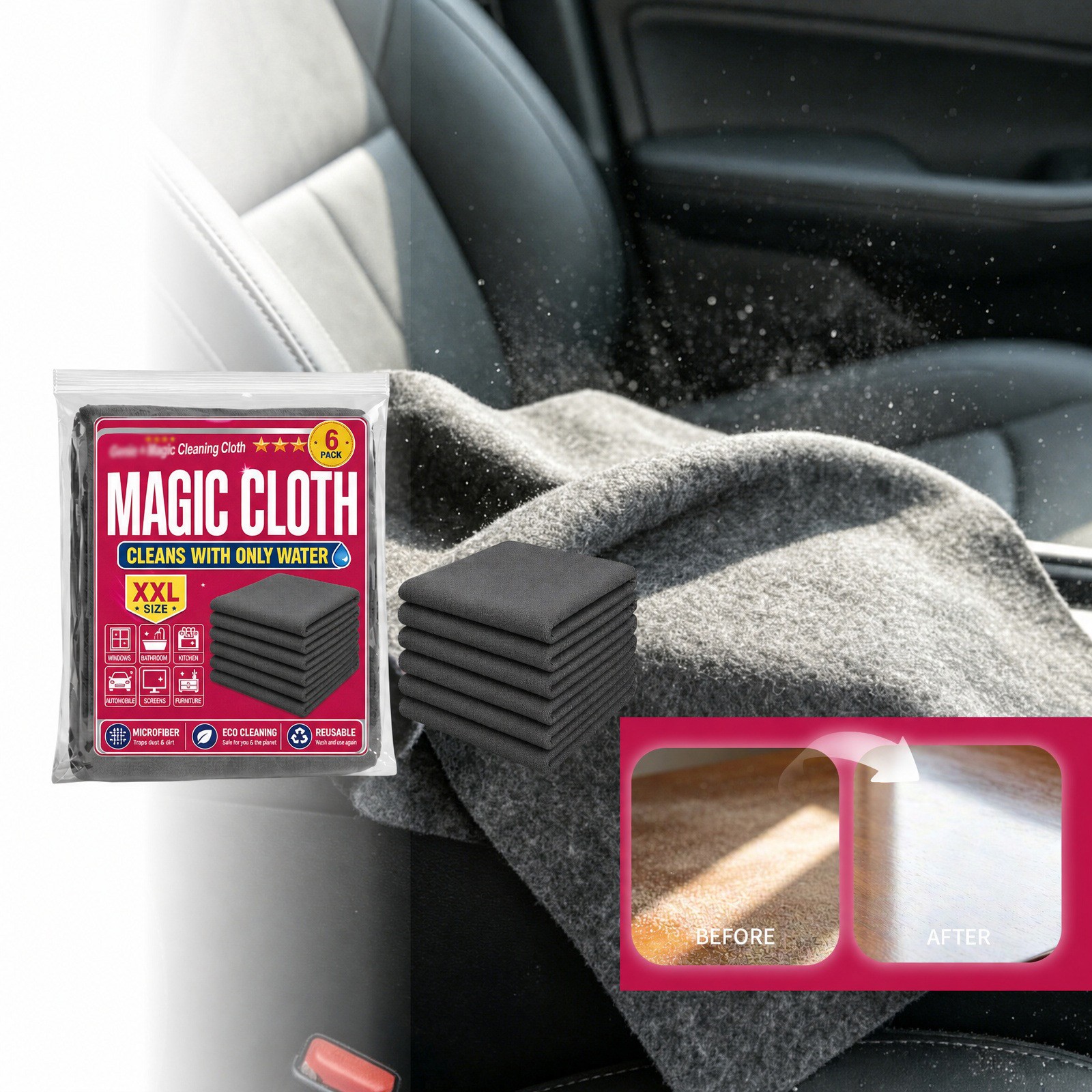 Genie Magic Cleaning Cloth 6-Pack,Microfiber Cleaning Cloths ,Reusable