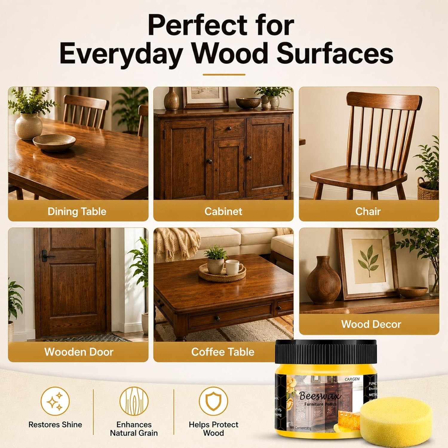 Natural Beeswax Furniture Polish with Carnauba Wax – Revitalize Wood Surfaces
