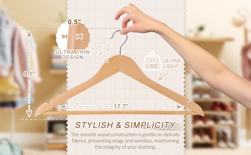 Premium Wooden Hangers 50 Pack Durable Slim Coat Hanger with 360° Rotatable Hook