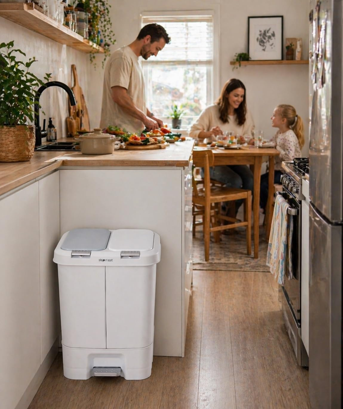 Step N’ Sort 2 X 5.5 Gallon, Dual Trash and Recycling Bin with Slow Close Lid