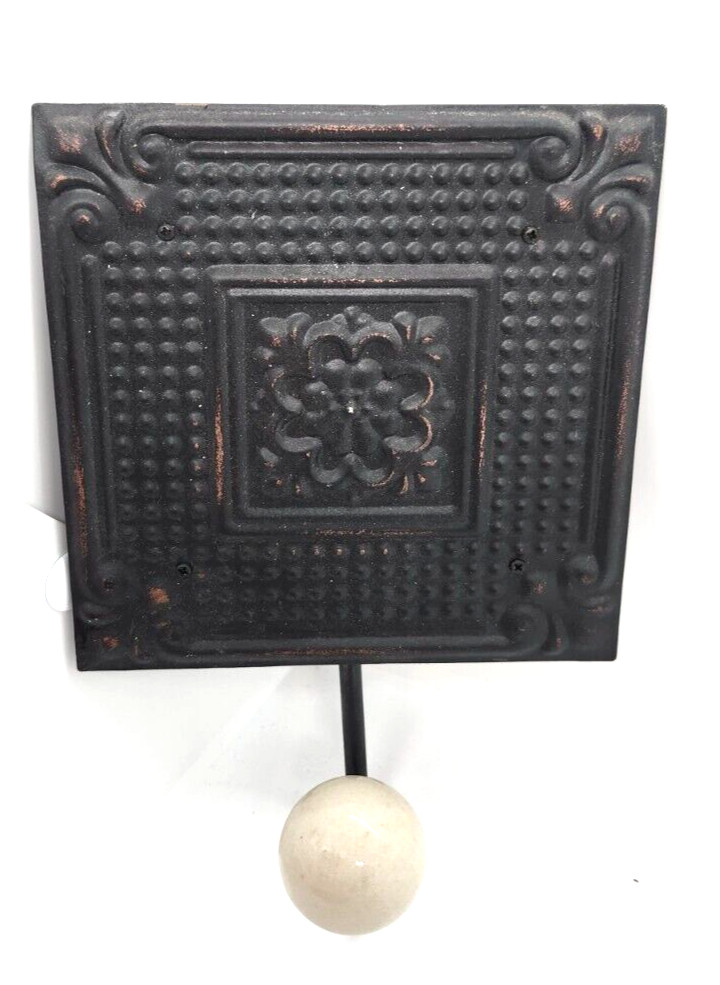 Embossed Metal Tile Hooks Decorative Set of 2 Black and Red