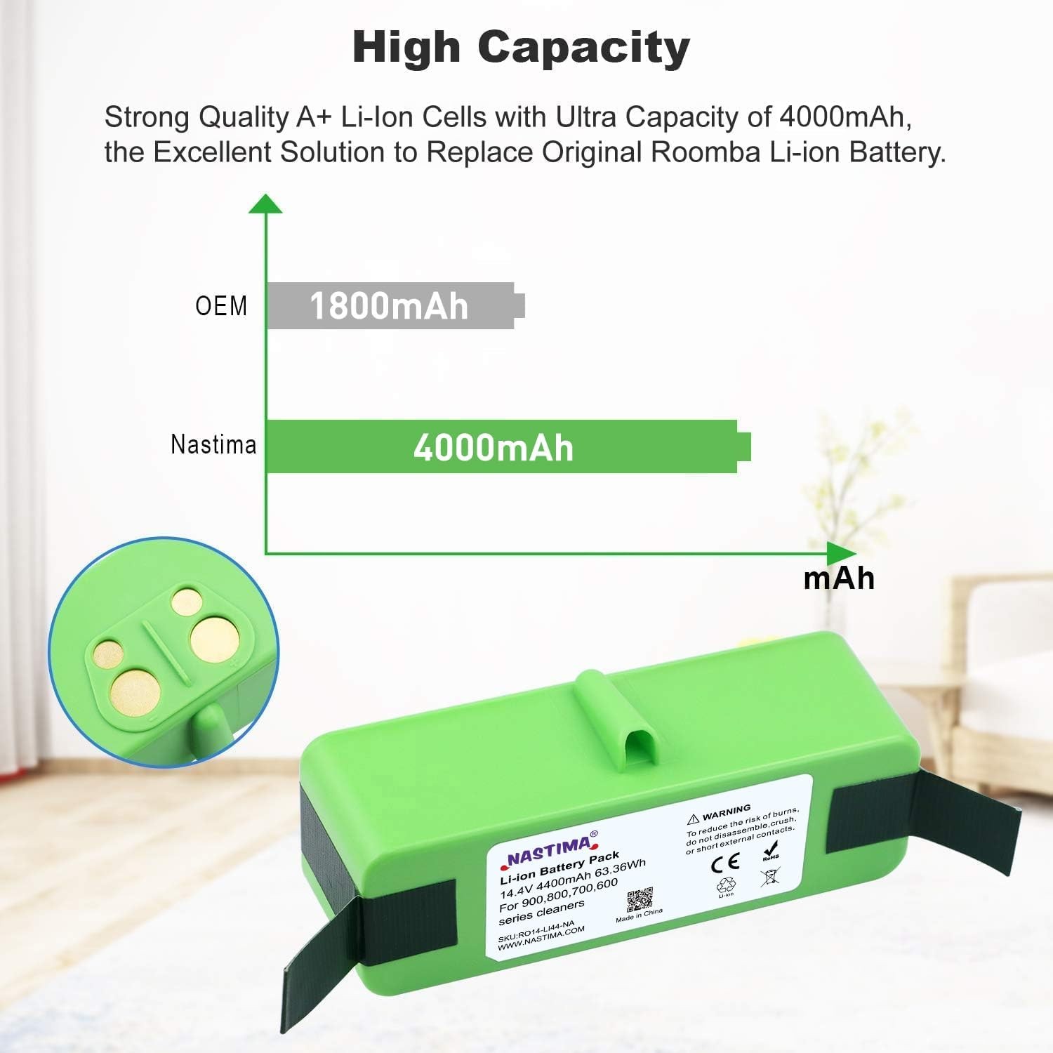 1800LI Battery Replacement for iRobot Roomba 960 980 805 690 694 981 970 965