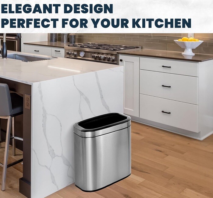 Compact 5.3 Gallon Brushed Stainless Steel Kitchen Trash Can – Open Top Design