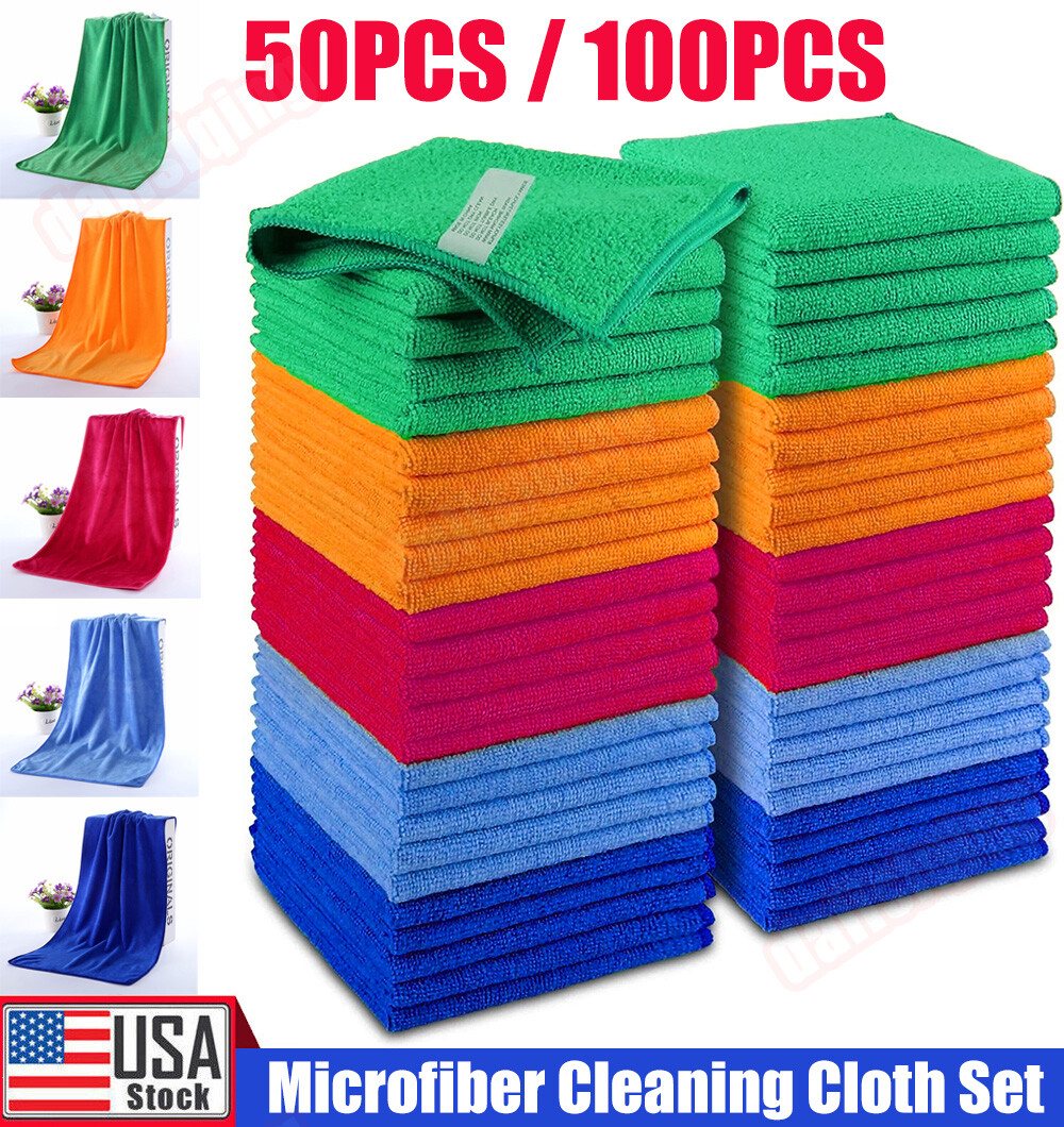 Microfiber Cleaning Cloth Set of 50 Towel Rag Car Polishing Detailing No-Scratch