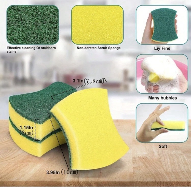 Non-Scratch Soft Scrub Sponge/Scourer Yellow/Green 3.95 x 3.1 x 1.15 in