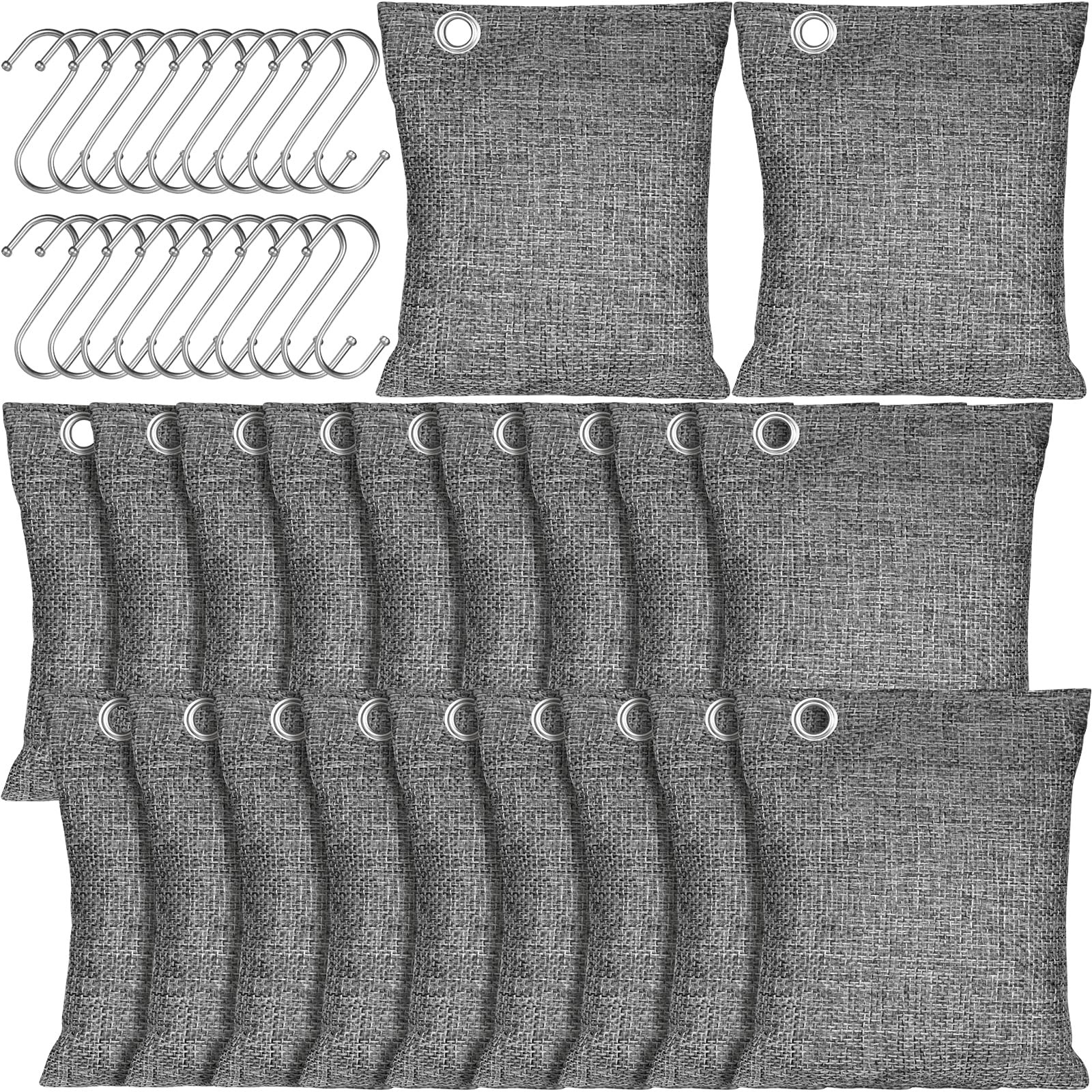 Best 20 Pack Activated Charcoal Odor Absorber 100g each with Hooks, Bamboo Air