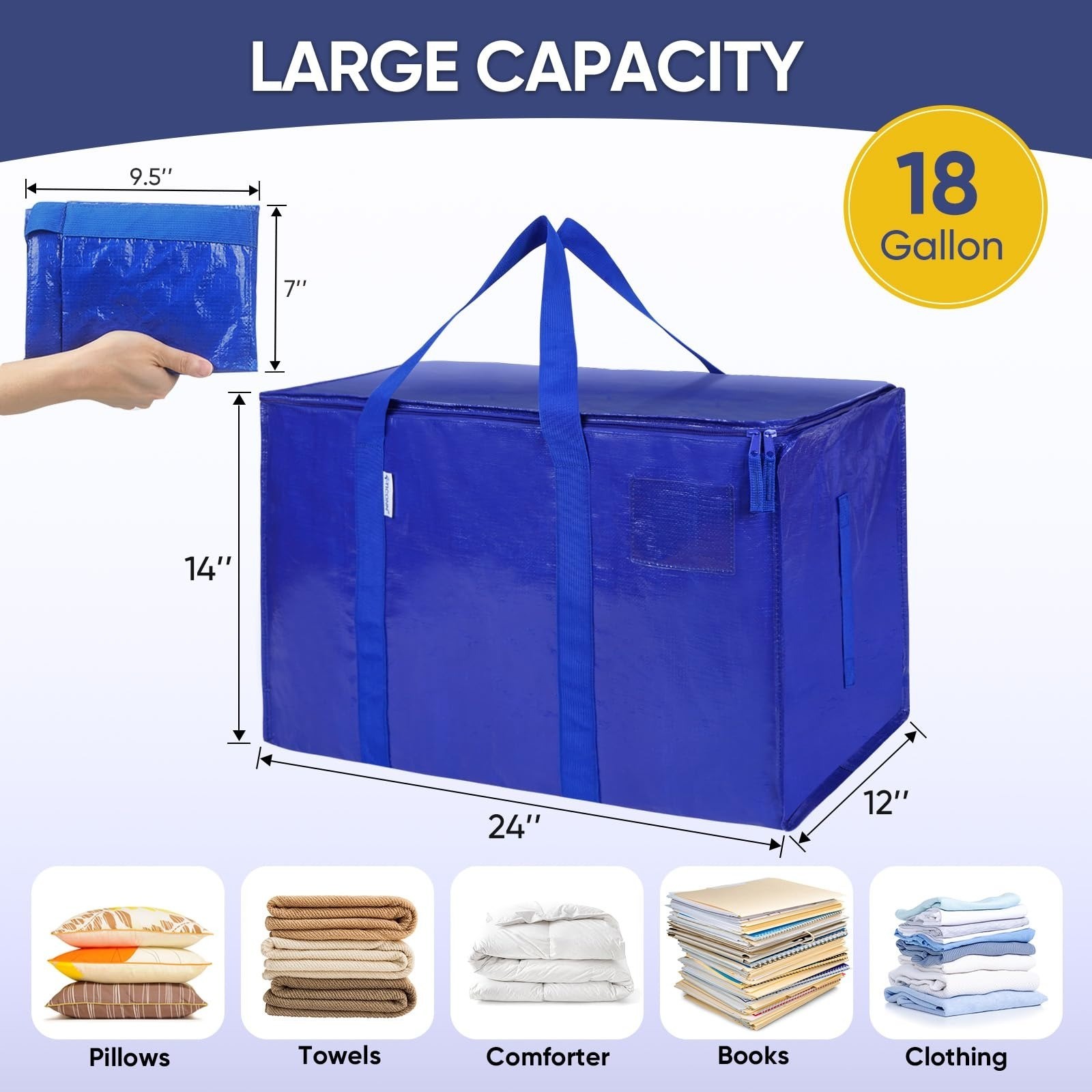 4 Pack Extra Large Moving Bags with Zippers & Handles – Heavy Duty Storage