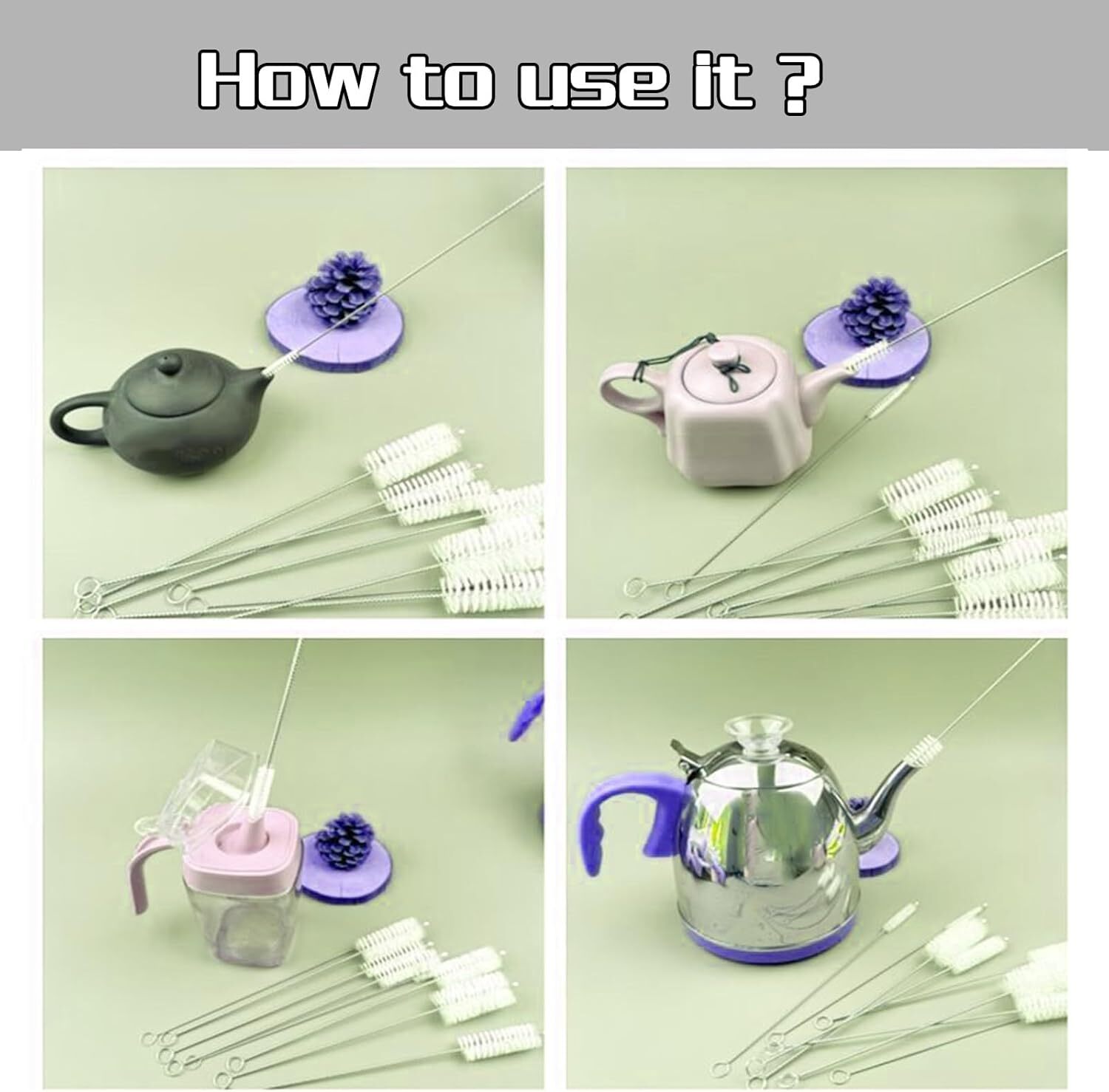 Nylon Straw Brush Cleaner Bottle Tube Pipe Small Long Cleaning 10Pcs Set USA