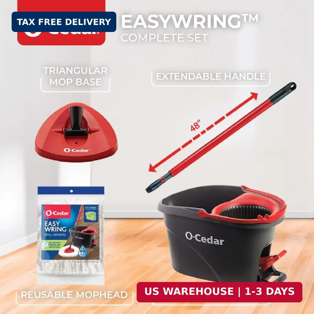 O-Cedar EasyWring Microfiber Spin Mop, Bucket Floor Cleaning System, Red, Gray,