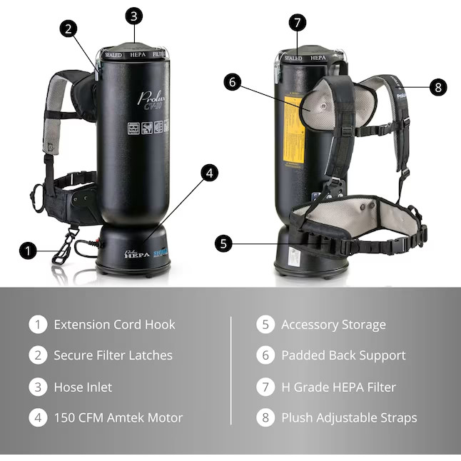 Prolux Commercial/Residential Backpack Vacuum Cleaner with HEPA Filter
