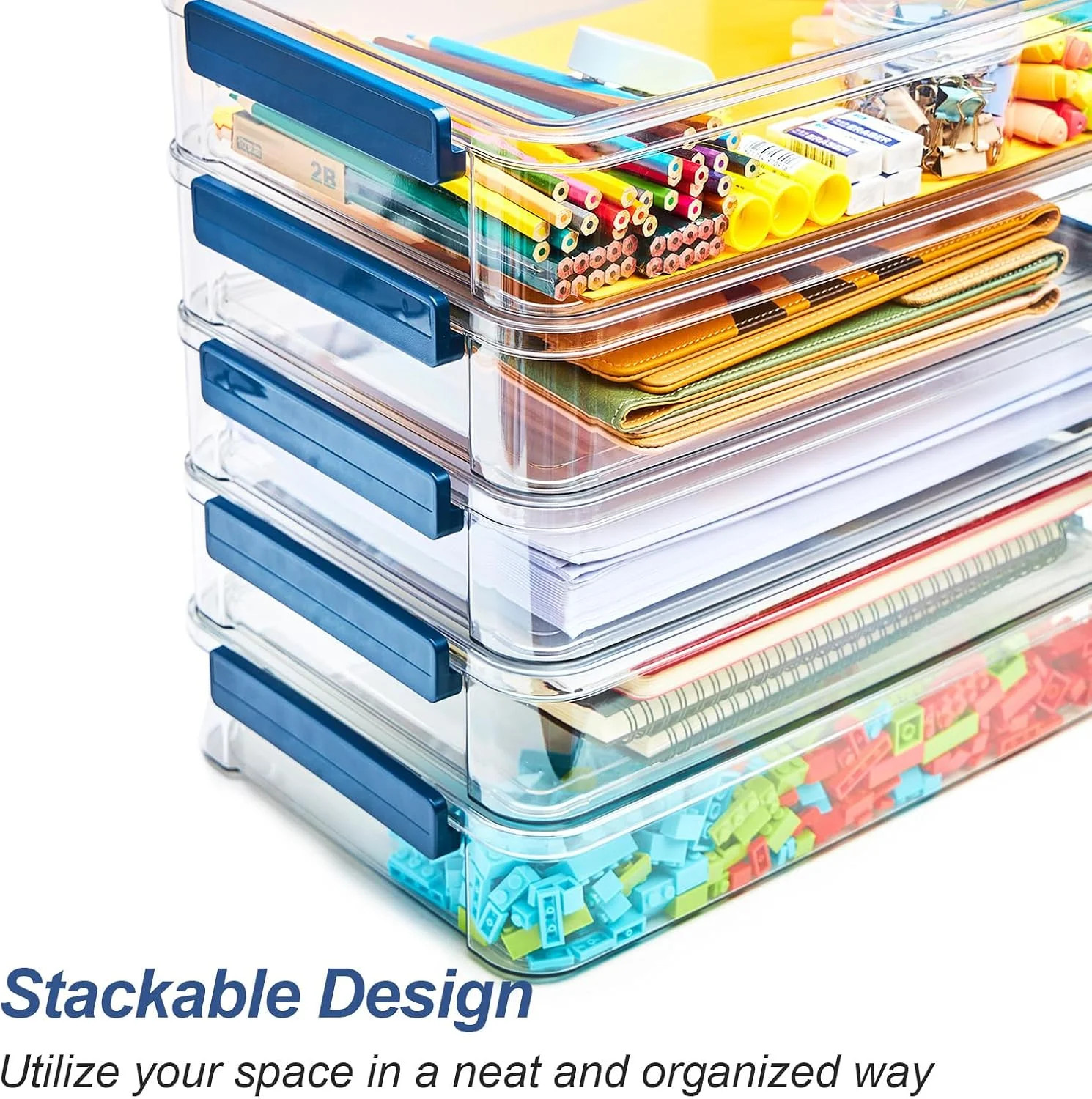 9×13 Clear Plastic Project Case Stackable Storage Box 2-Pack 5.5Qt Container