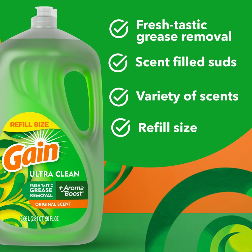 Gain Ultra Dishwashing Liquid Dish Soap, Original Scent, 90 Fl Oz
