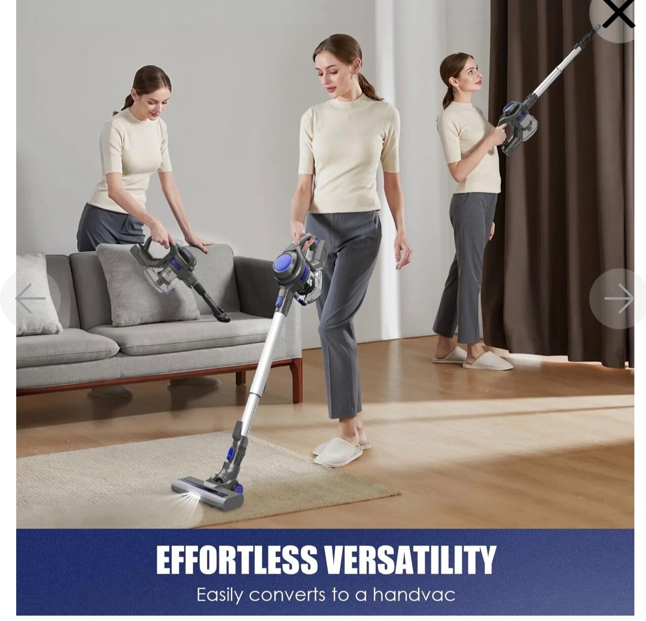 MOOSOO Cordless Vacuum 4-In-1 Lightweight Stick Vacuum Cleaner, XL-618Pro Blue