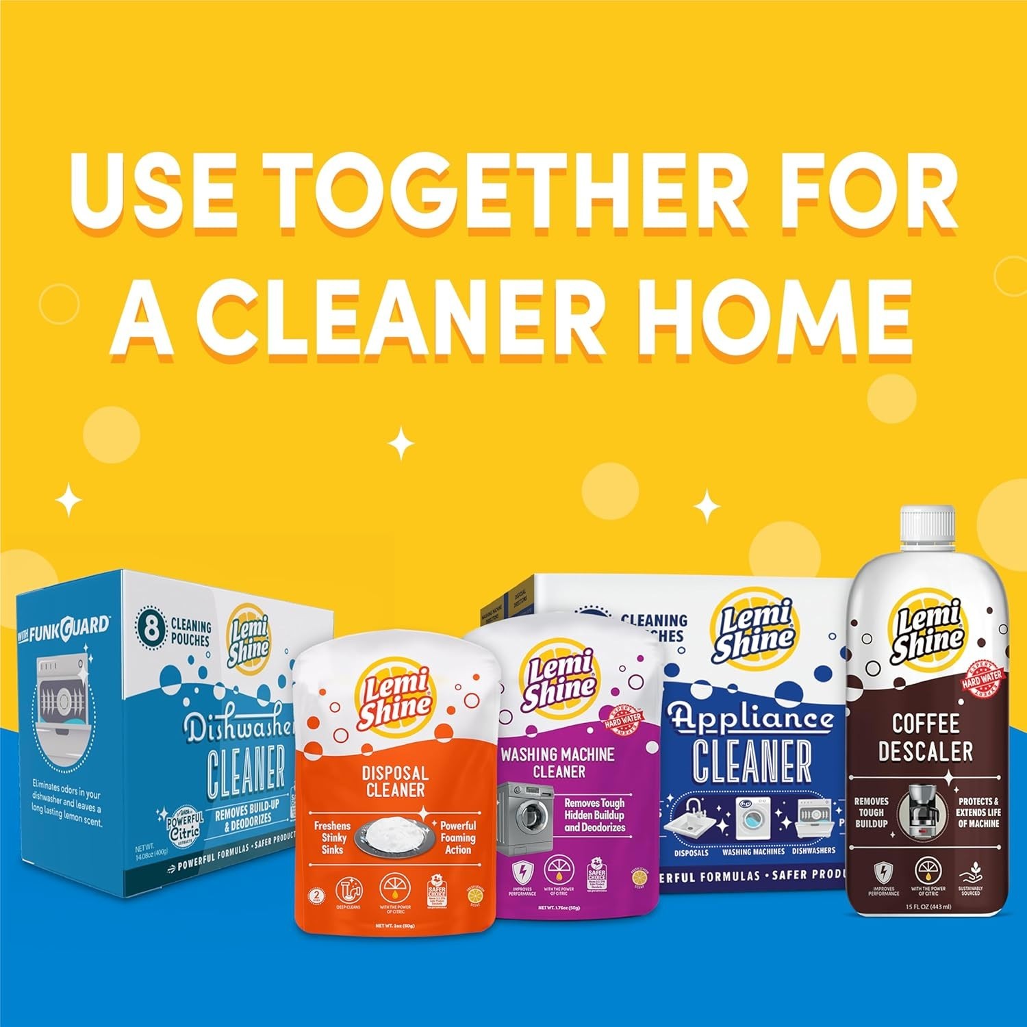Lemi Shine Dishwasher Cleaner 8 Pack Citric Acid Hard Water Lemon 14oz