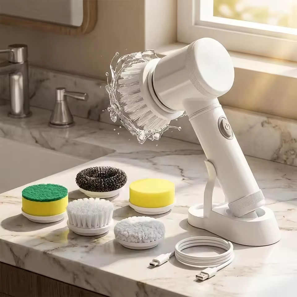 Electric Spin Scrubber Cordless Cleaning Brush Rechargeable 5 Brush Heads