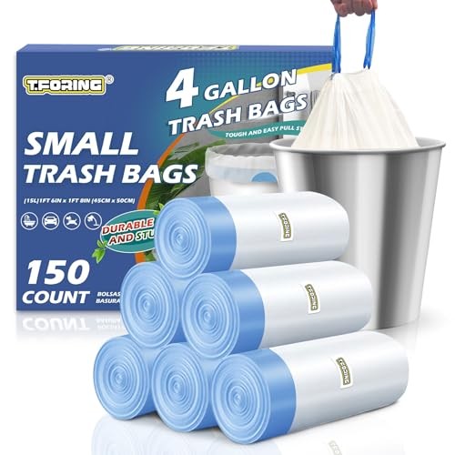 4 Gallon Small Trash Bags 150 Count White Unscented Drawstring 1.1 Mil