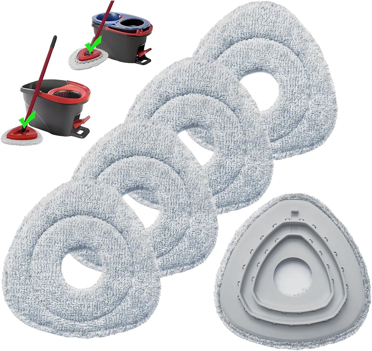 Flat Mop Head Replacements for Ocedar,4 Pack Flat Spin Mop Pads & 1 Plastic Pad
