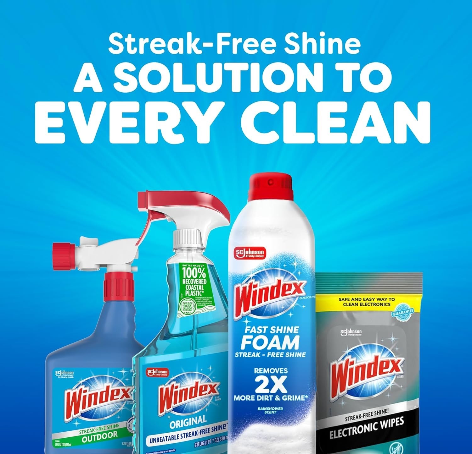 Windex Fast Shine Foam Glass Cleaner, No-Drip Aerosol Cleaning Spray, 19 Oz.