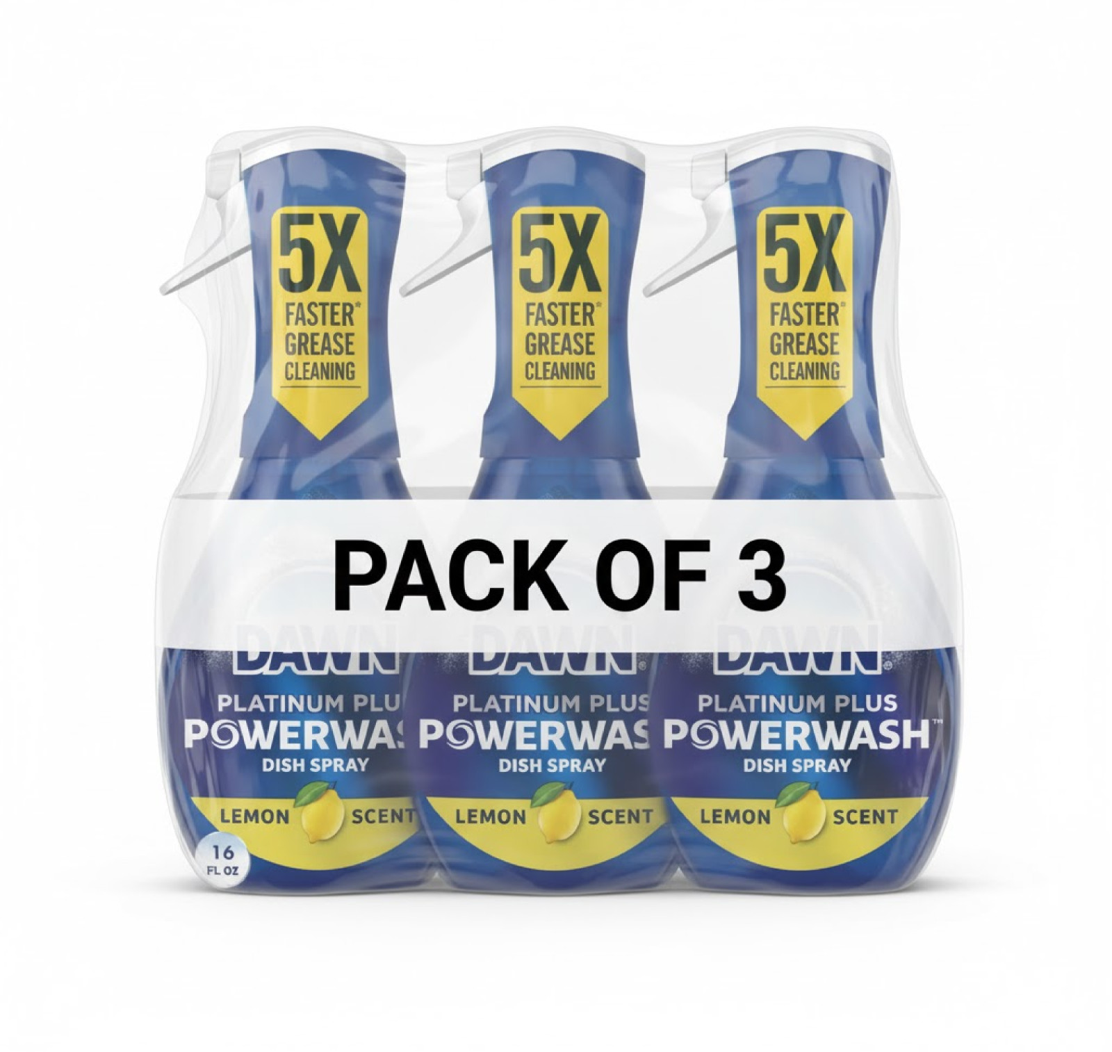 3pk Dawn Platinum Powerwash Dish Spray, Dish Soap, Lemon Starter Kit, 16 fl oz