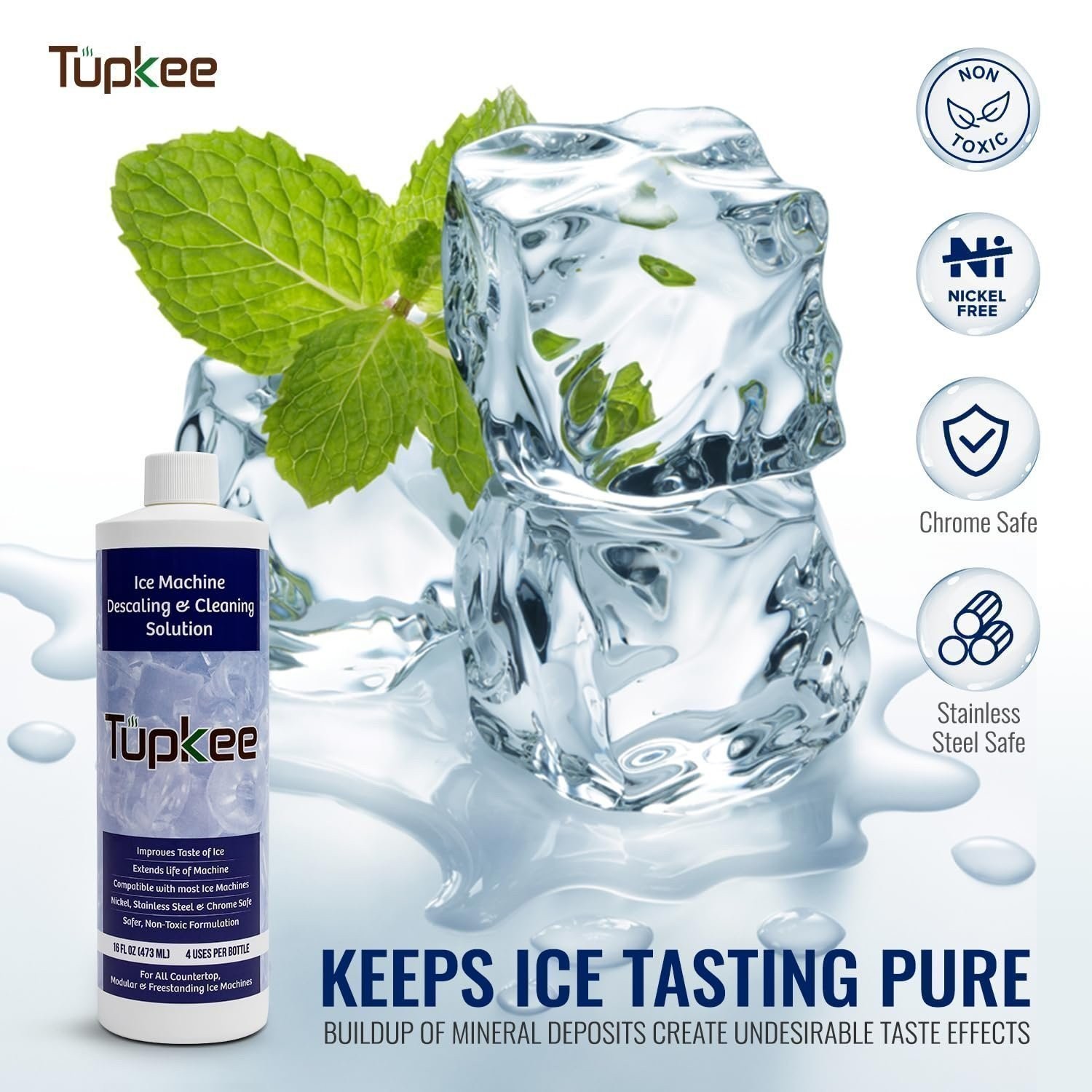 Tupkee Ice Machine Cleaner Nickel Safe, 16oz Ice Maker Cleaner, Universal 4 Pack