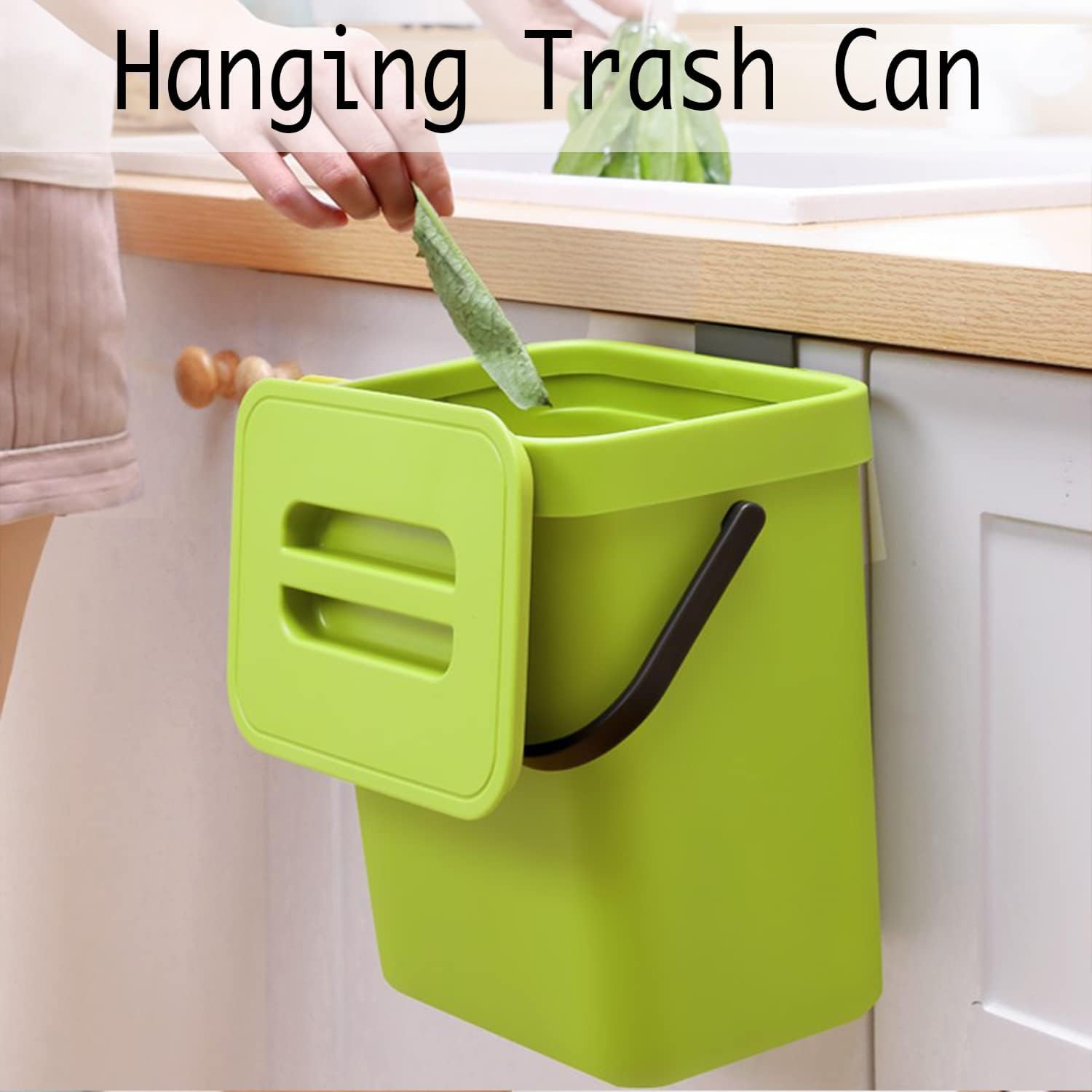 Green 5L 1.3 Gal Small Hanging Plastic Trash Can Compost Food Waste Bin